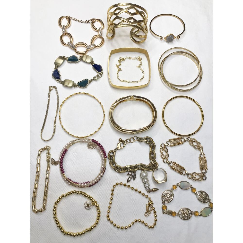 Gold Tone Jewelry Lot 1.8lb 45pc Estate Jewelry Vintage Bulk Necklaces Bracelets - Picture 13 of 16